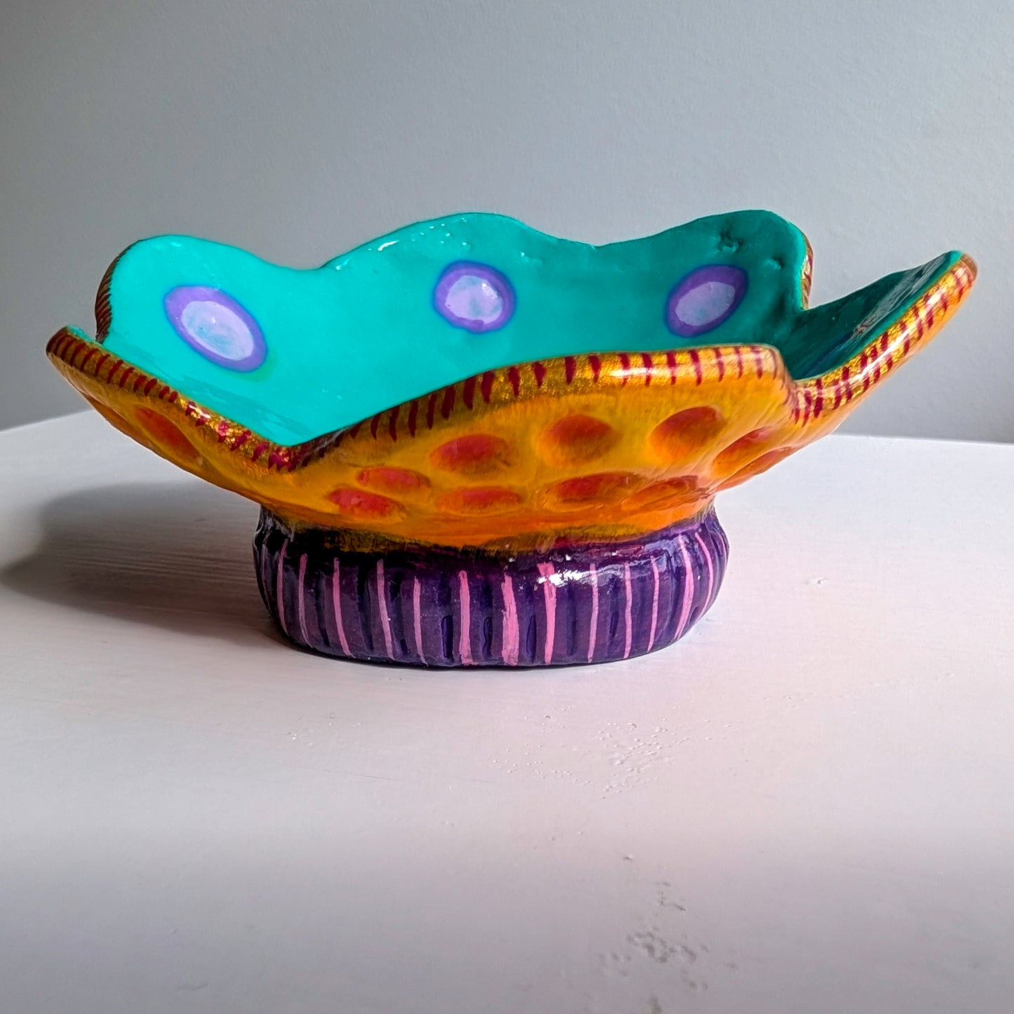 Funky Clay Ring Dish (Orange & Teal)