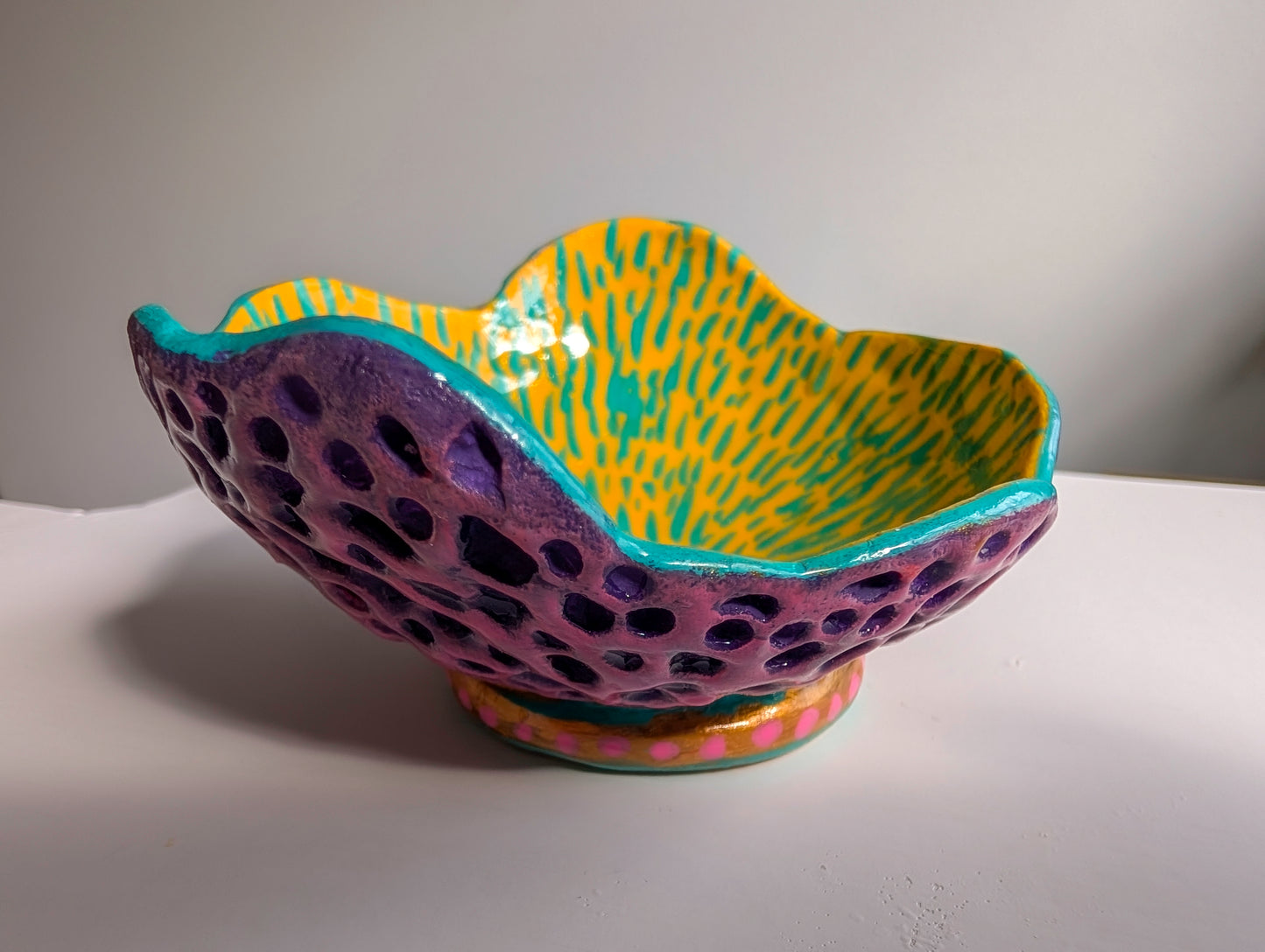 Funky Clay Ring Dish (Purple & Yellow)